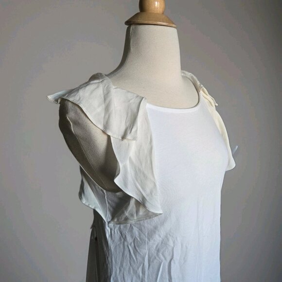 $275 Theory Women's White Ruffled Sheer Sleeve Blouse Top Small - Picture 2 of 4